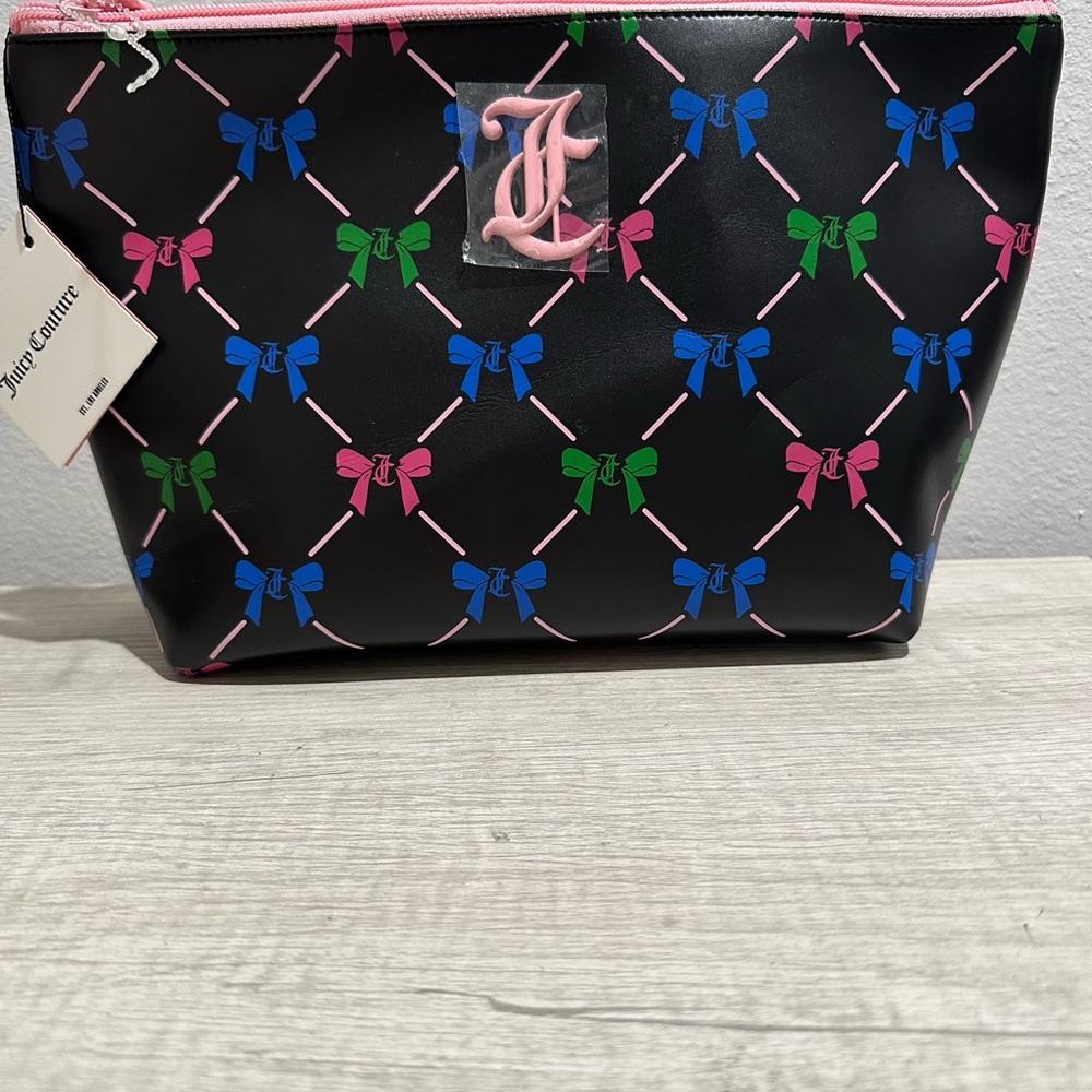 Juicy Couture Black Cosmetic Bag with Colorful Bow Design